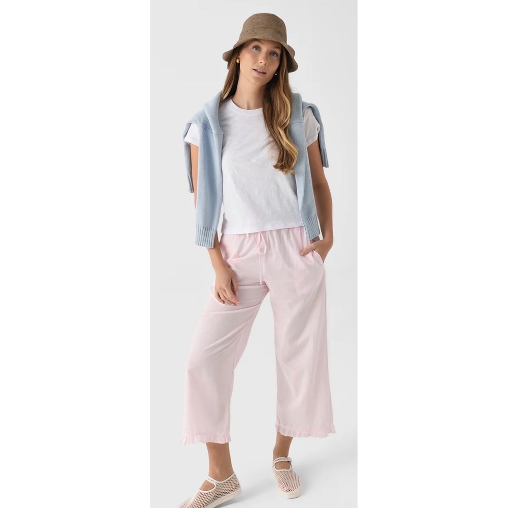Xirena Montana Pant Pink Cotton Ruffle Hem Drawstring WideLeg Crop XS made inUSA